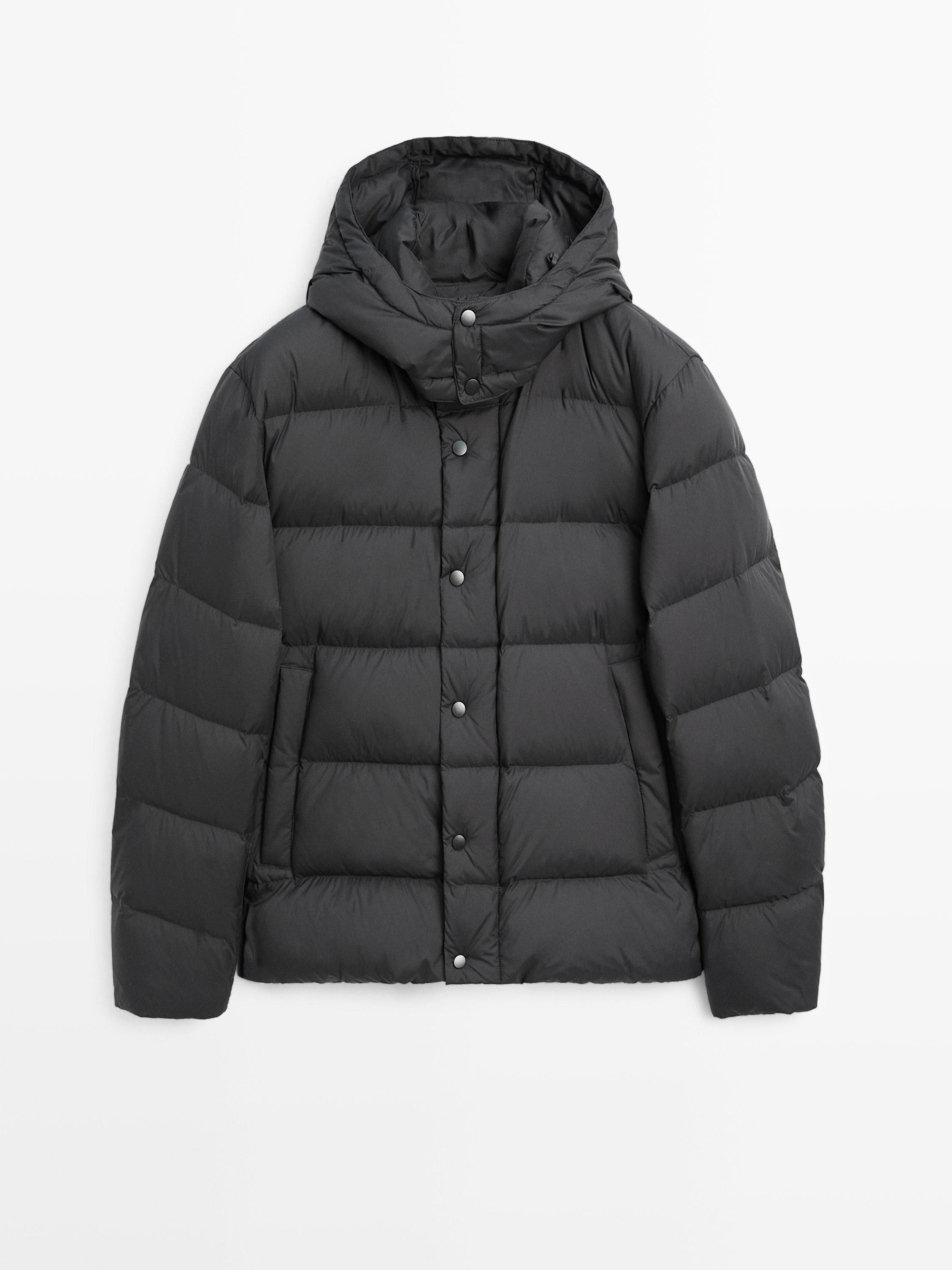 Water-repellent hooded puffer jacket